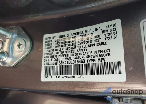 2011 Honda Cr-V Se z USA, uszkodzony, nr VIN 5J6RE3H44BL015663